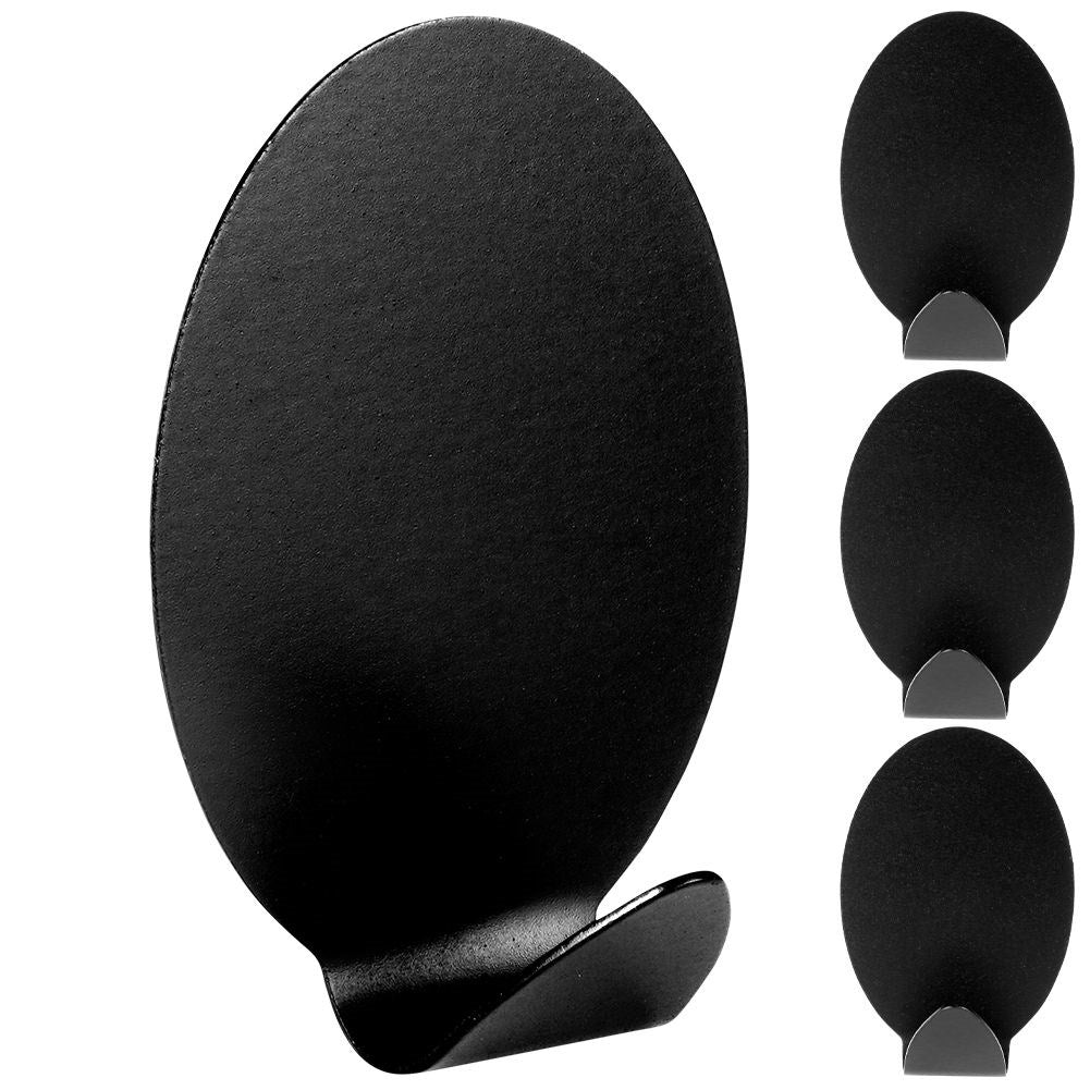 Self-adhesive oval hooks in black matt stainless steel, 4-pack