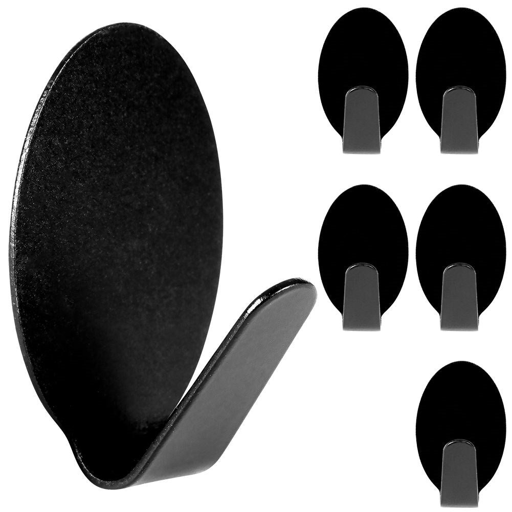 Self-adhesive oval hooks in black stainless steel, 6-pack
