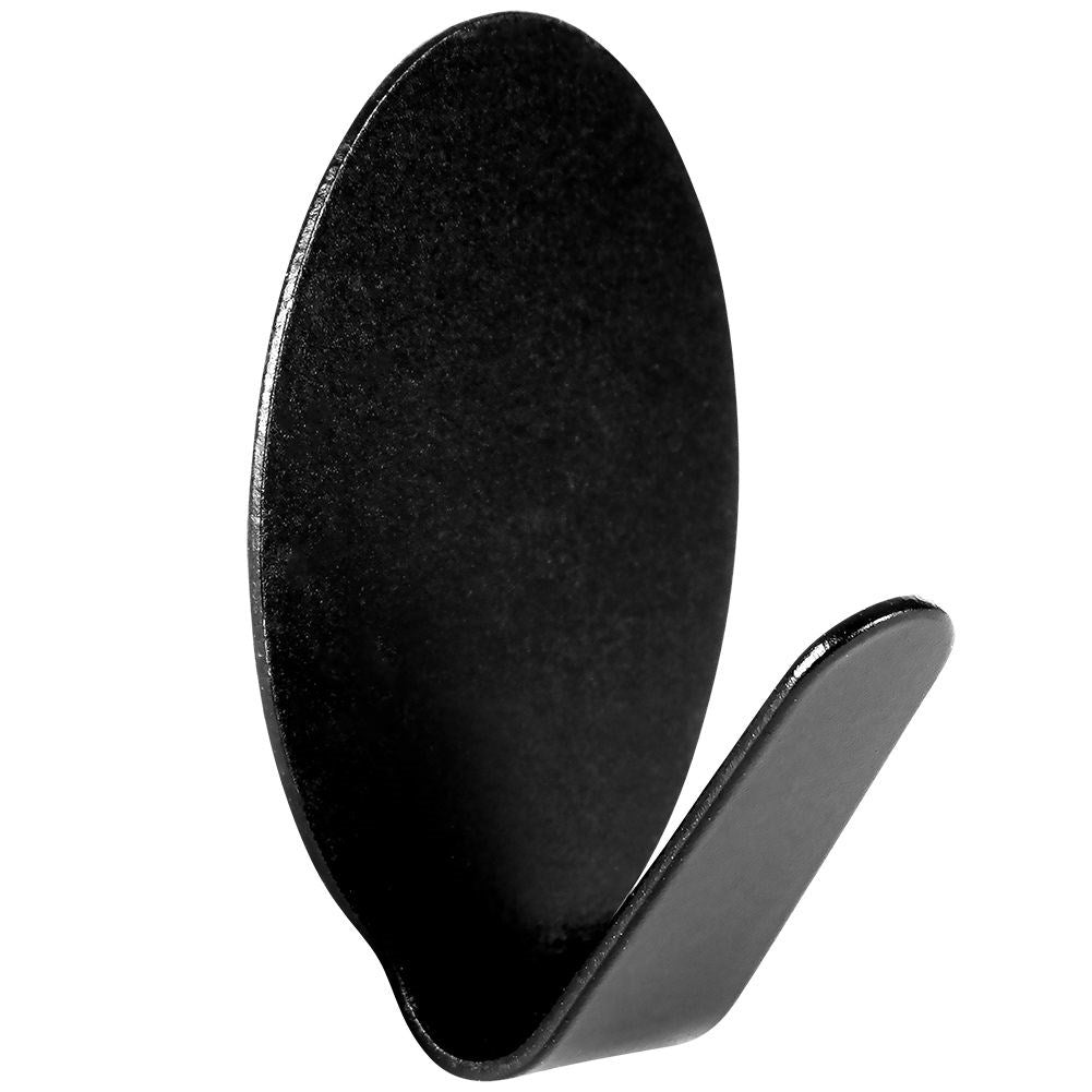 Self-adhesive oval hooks in black stainless steel, 6-pack