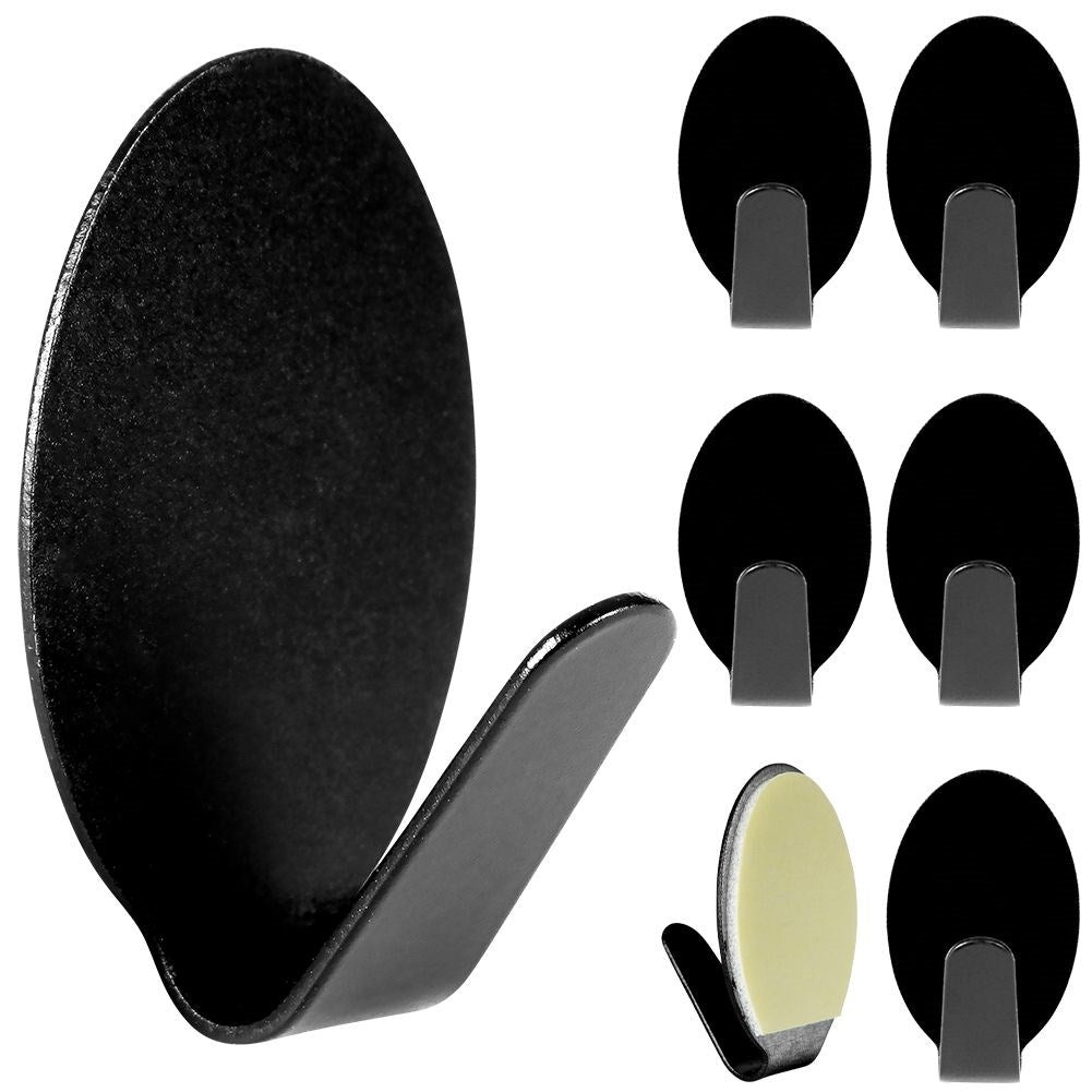 Self-adhesive oval hooks in black stainless steel, 6-pack