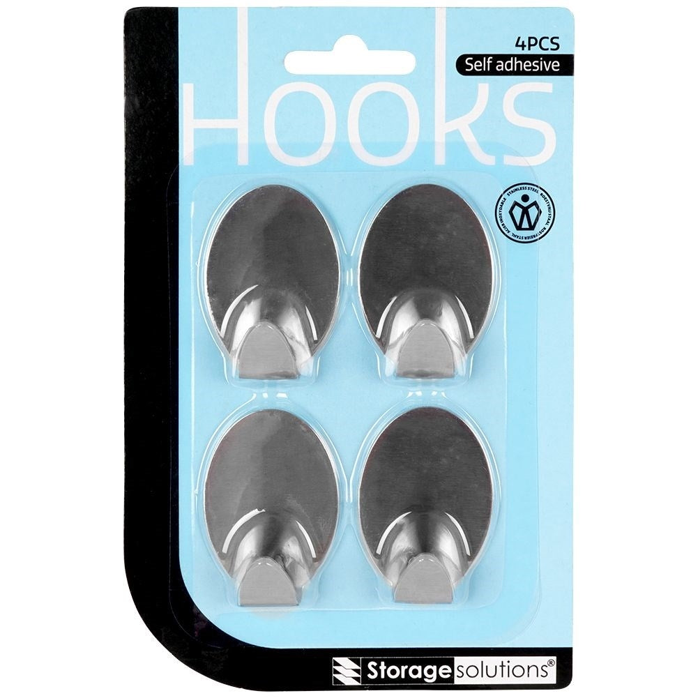 Self-adhesive oval hooks in matt stainless steel, 4-pack