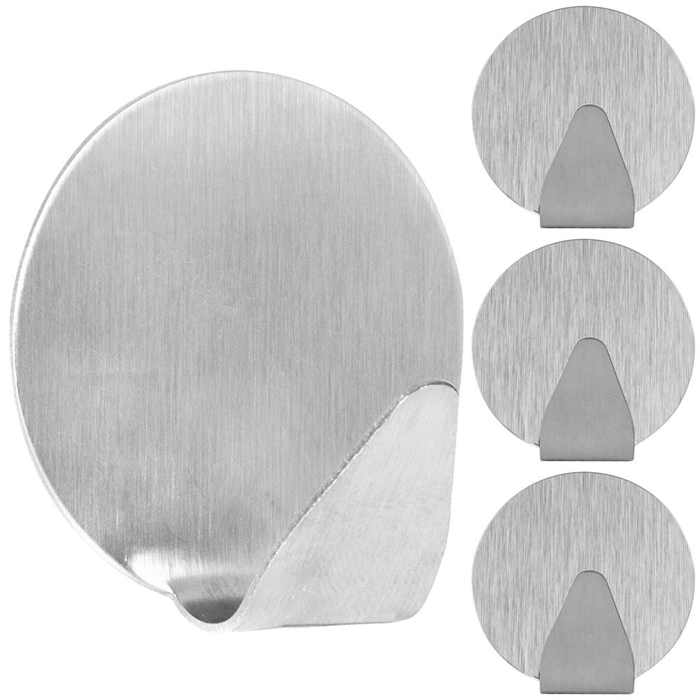 Self-adhesive round hooks in matt steel, set of 4