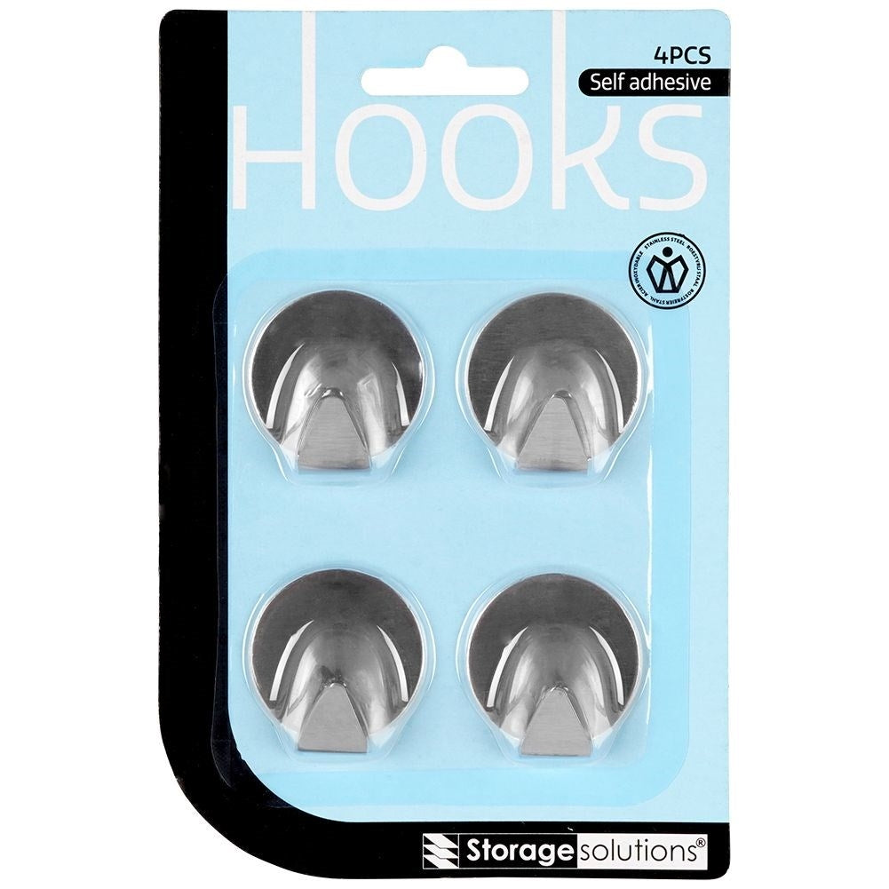 Self-adhesive round hooks in matt steel, set of 4
