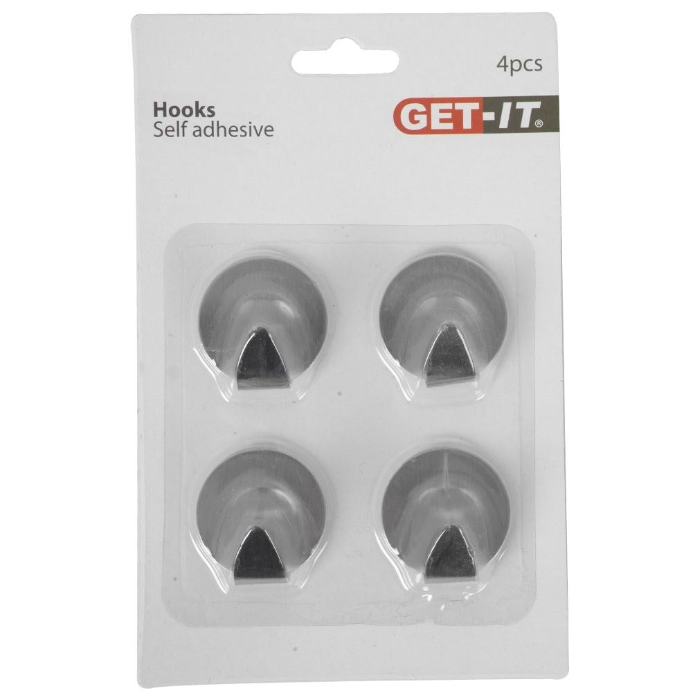 Self-adhesive round hooks in matt steel, set of 4