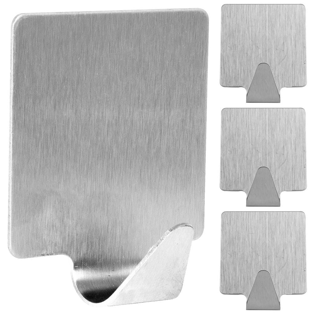 Self-adhesive square hooks in matt stainless steel, set of 4