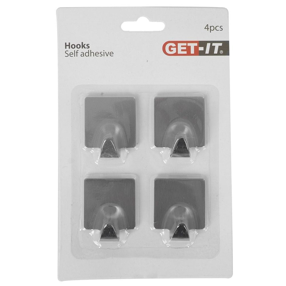 Self-adhesive square hooks in matt stainless steel, set of 4