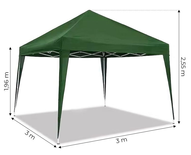 Self-folding commercial garden pavilion with automatic green canopy 3x3m