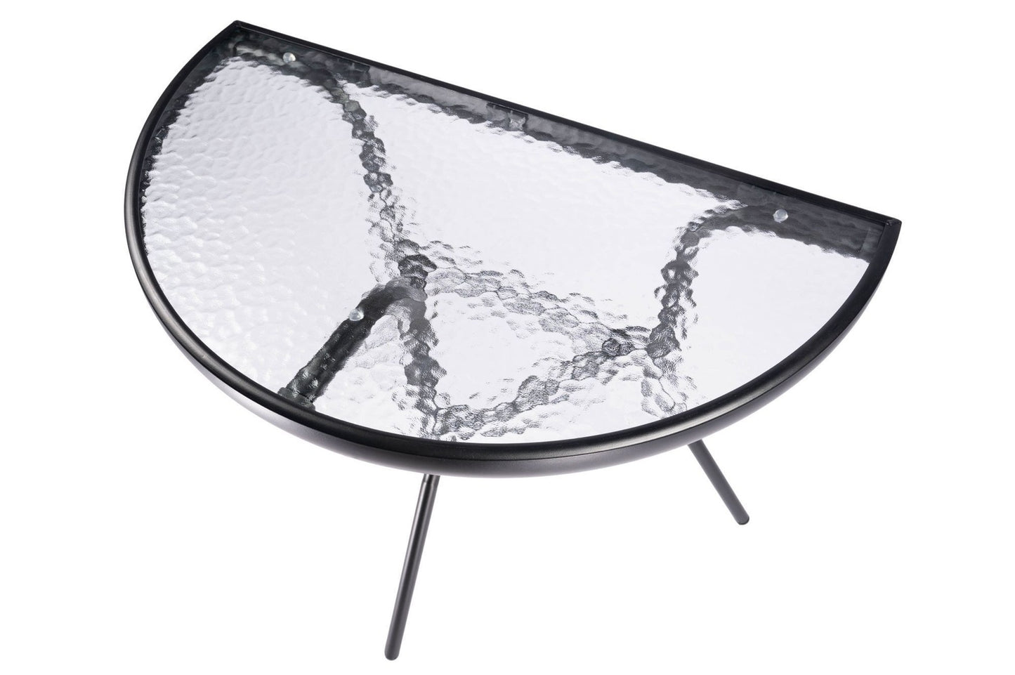 Semi-circular black glass coffee table for balcony, terrace, patio