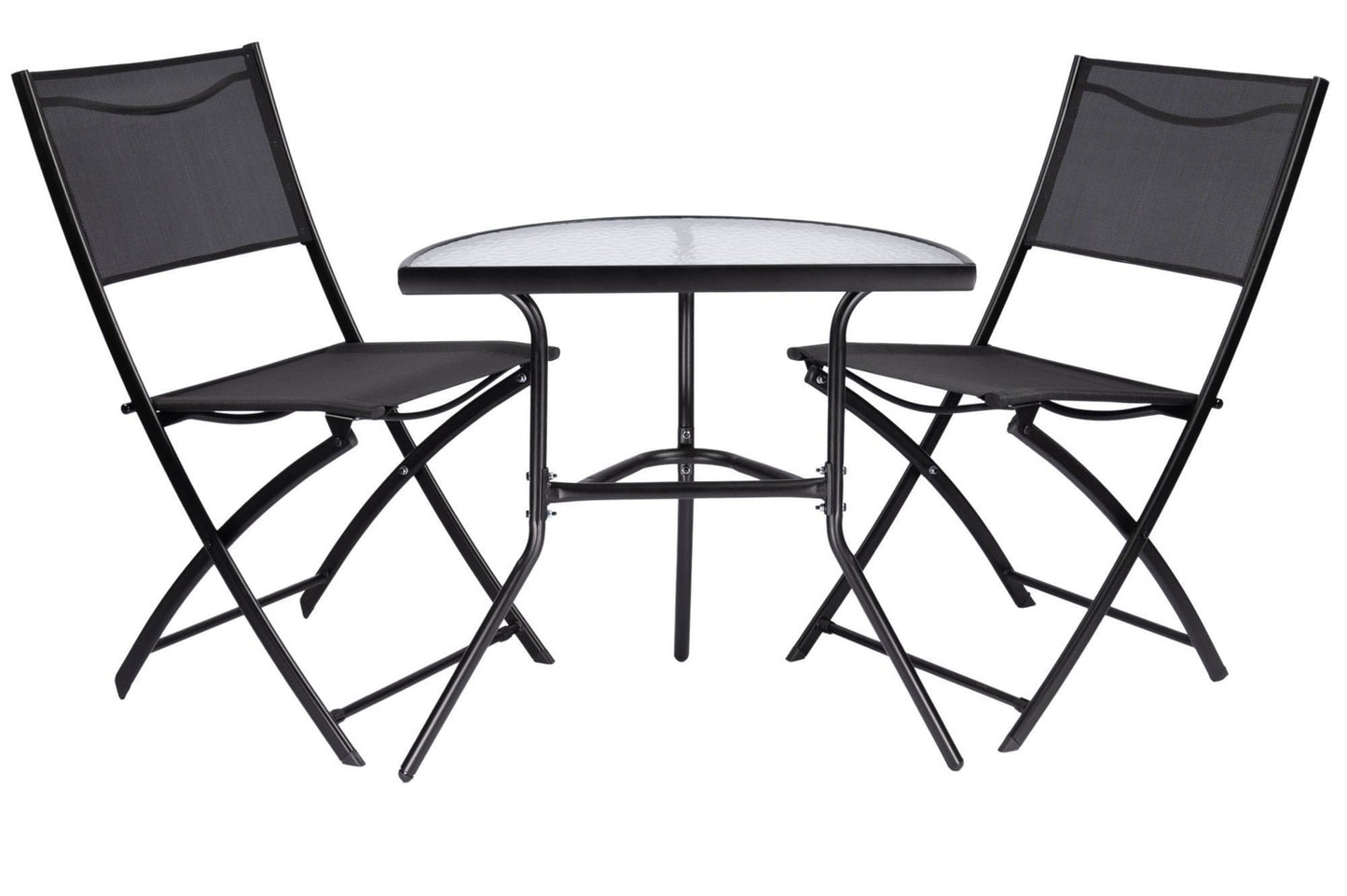 Semi-circular black glass coffee table for balcony, terrace, patio