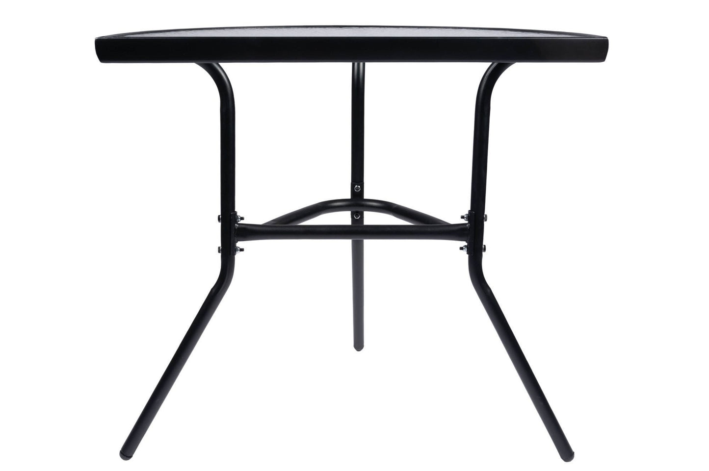 Semi-circular black glass coffee table for balcony, terrace, patio