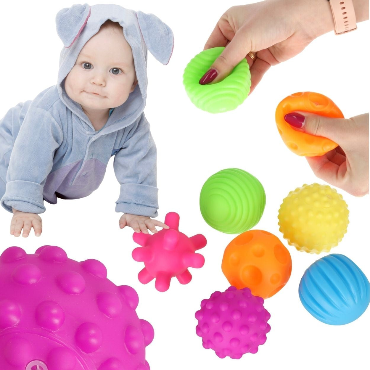 Sensory corrective toy balls set in a net
