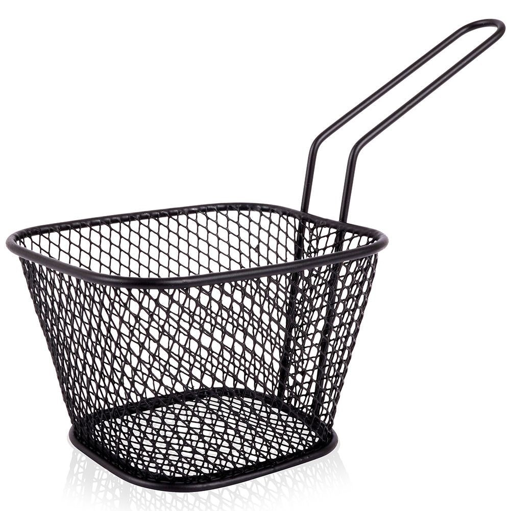 Serving basket in stainless steel with handle and black finish