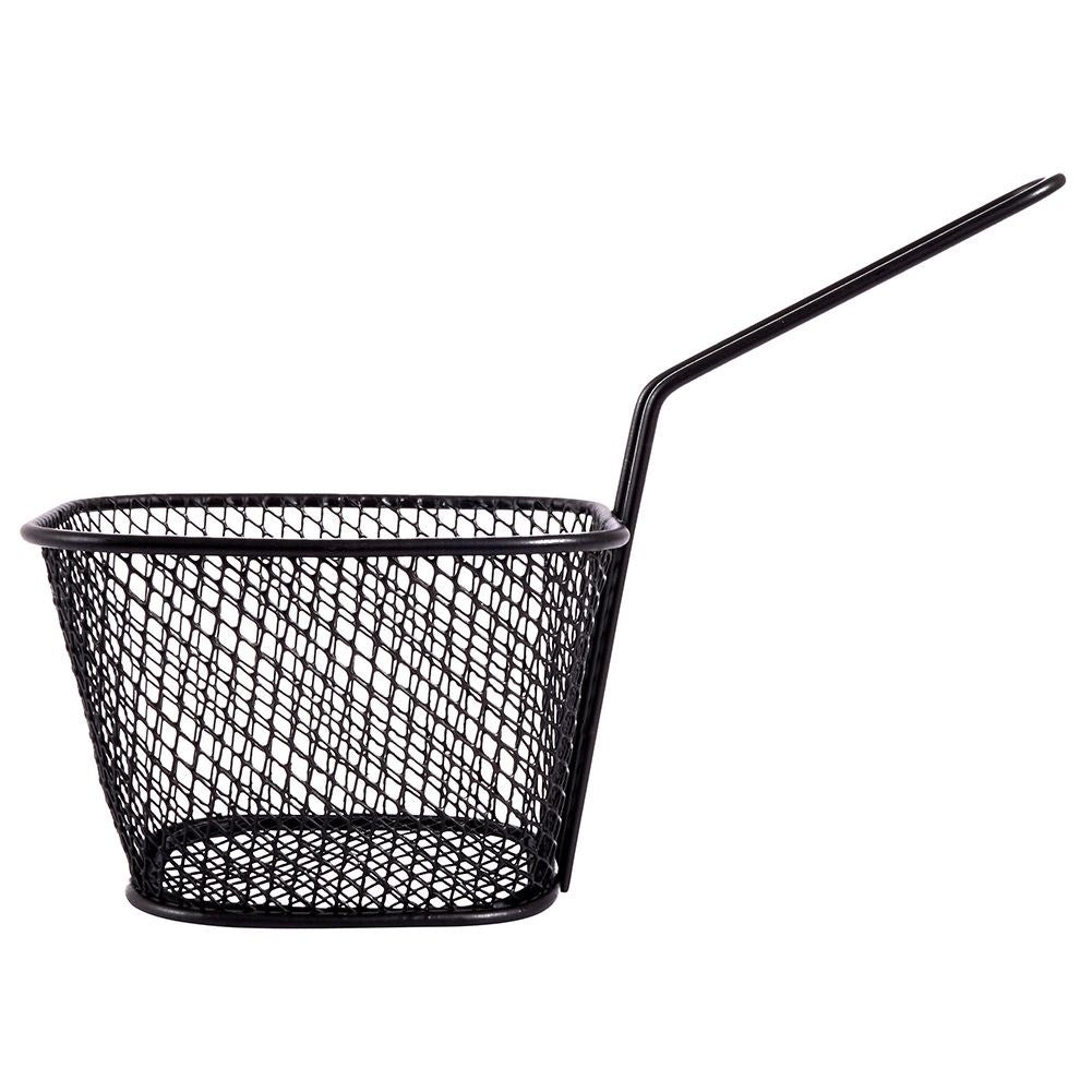 Serving basket in stainless steel with handle and black finish