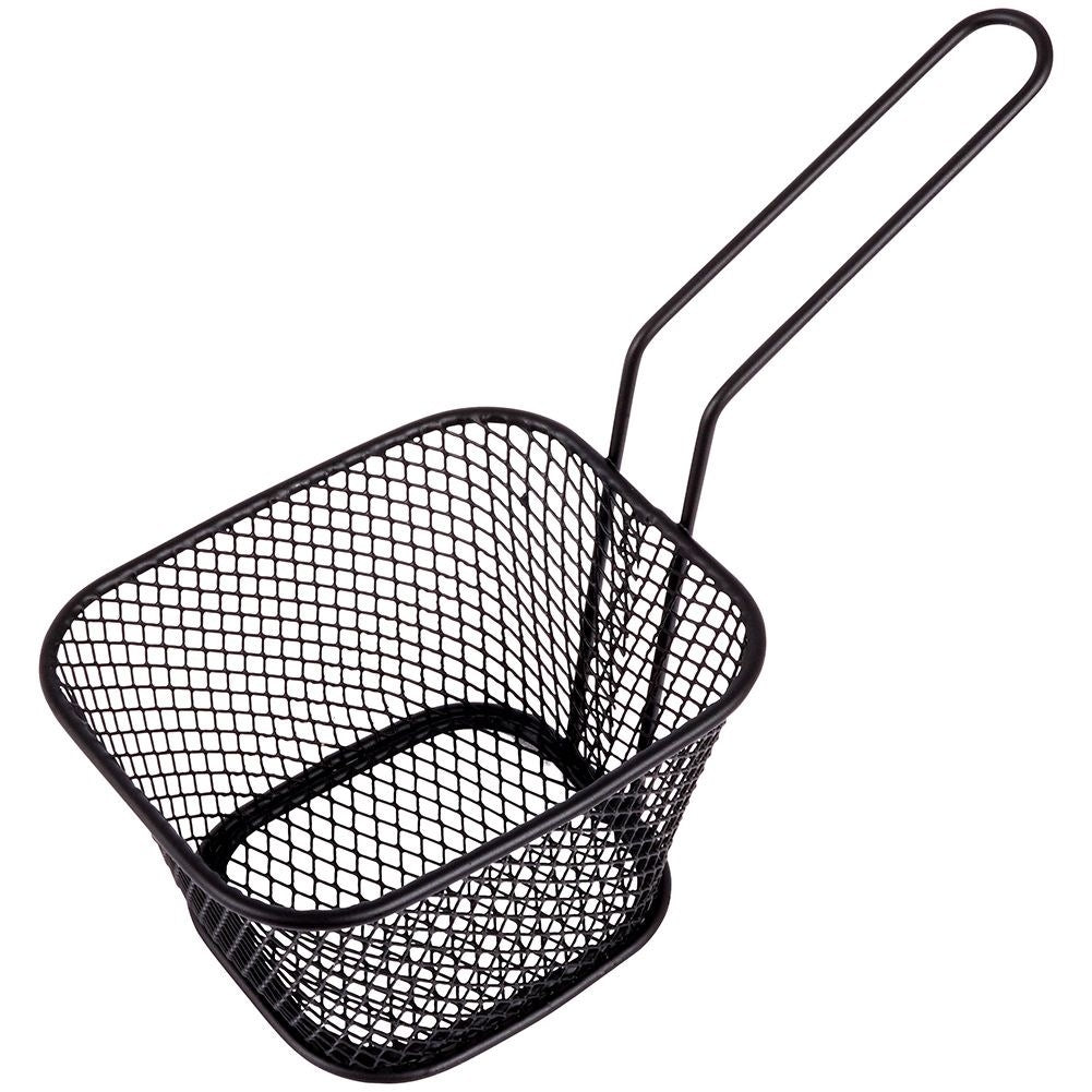 Serving basket in stainless steel with handle and black finish