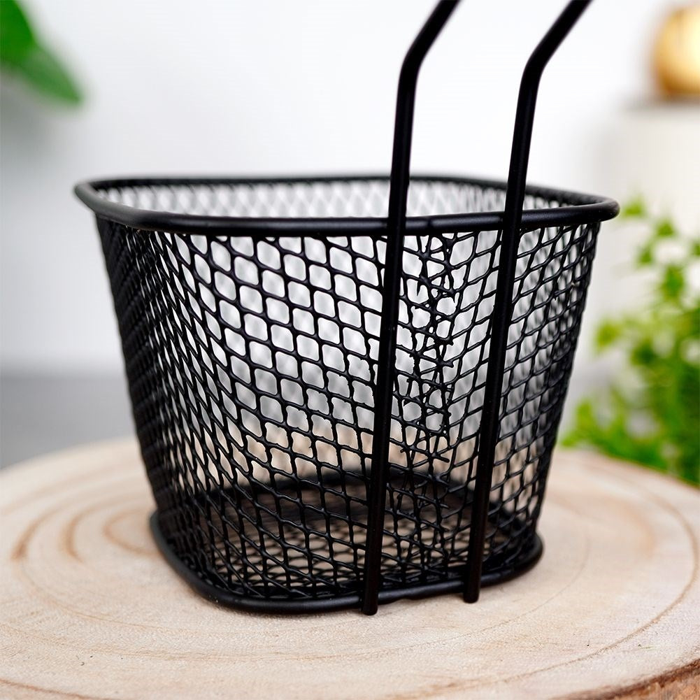 Serving basket in stainless steel with handle and black finish
