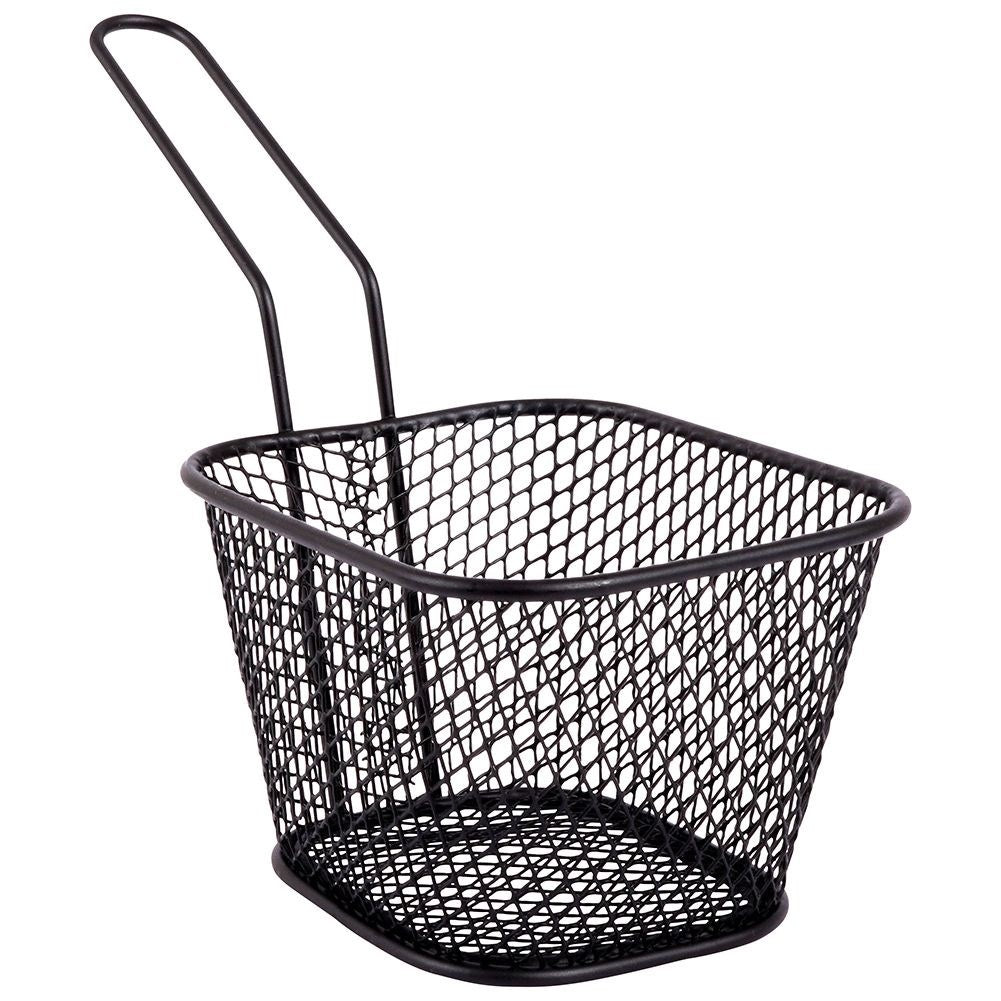 Serving basket in stainless steel with handle and black finish