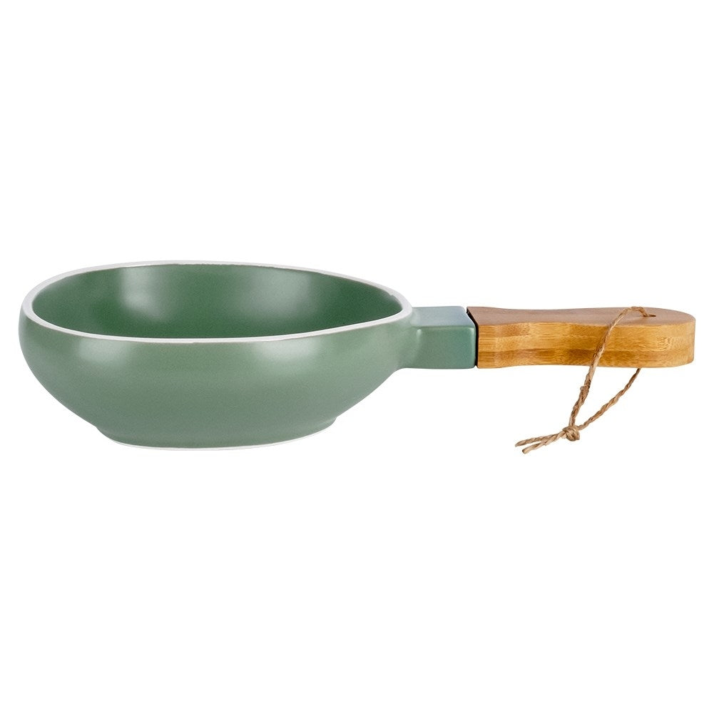 Serving dish in porcelain with handle and bamboo insert