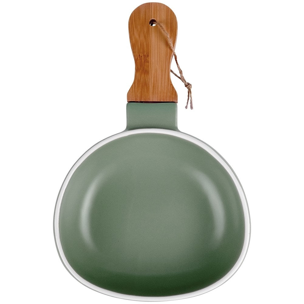 Serving dish in porcelain with handle and bamboo insert