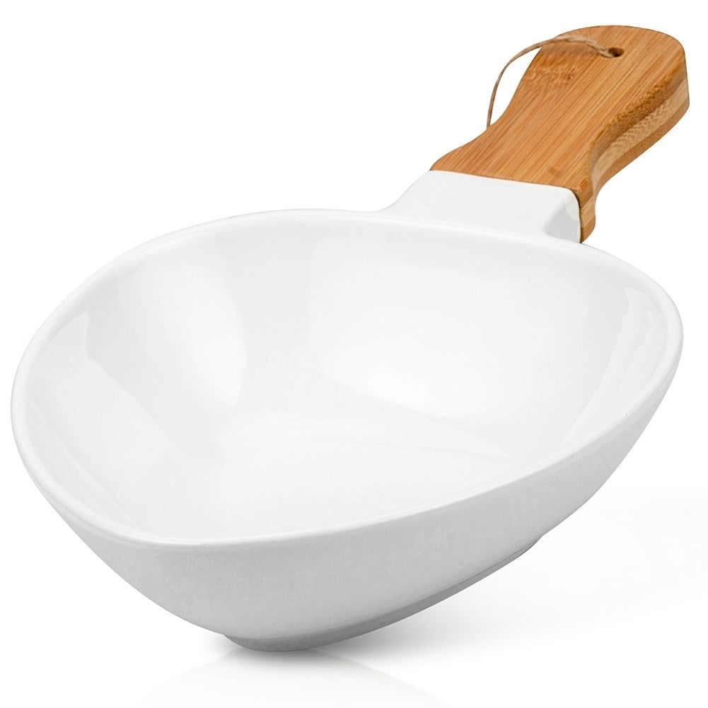 Serving dish with Handle in Porcelain and Bamboo