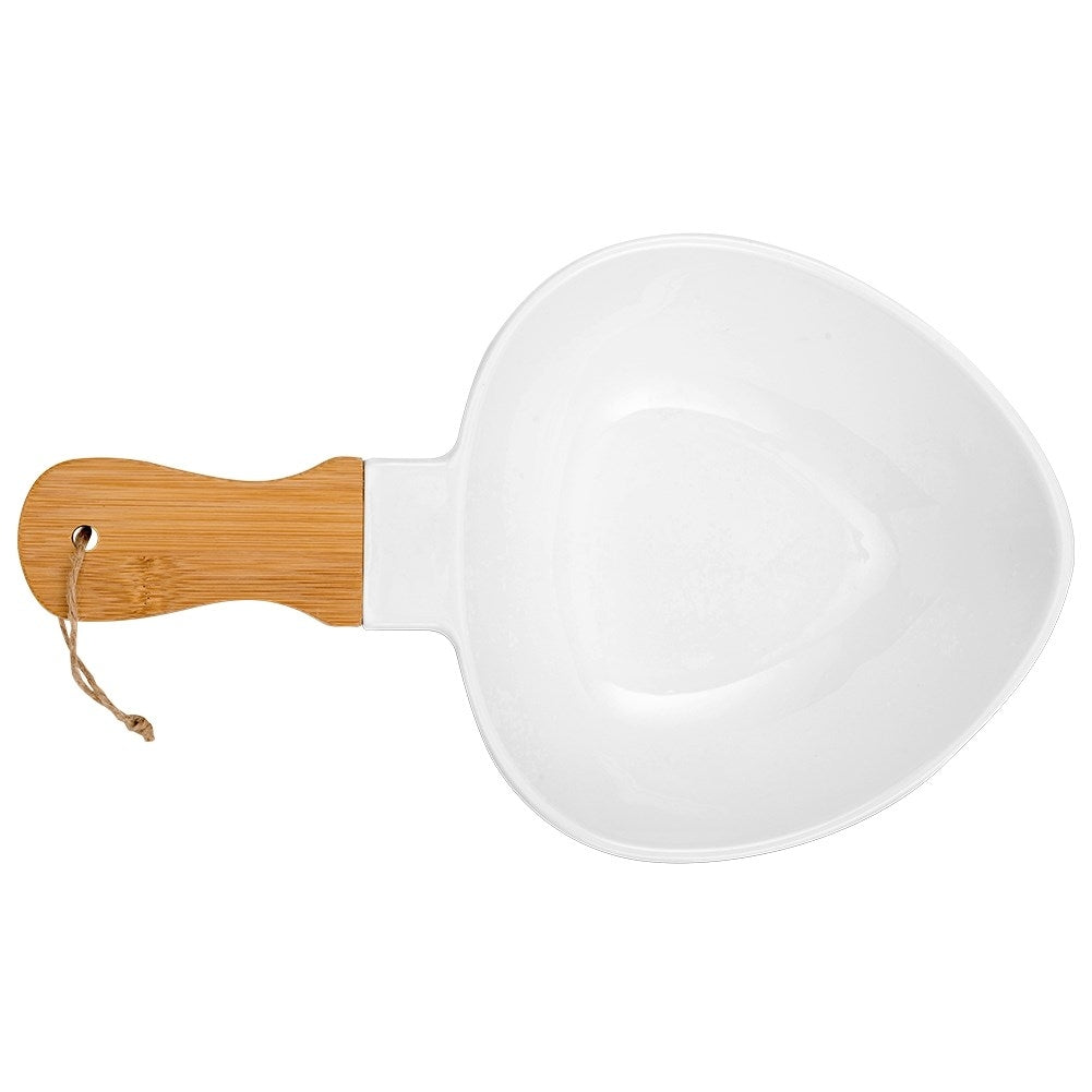 Serving dish with Handle in Porcelain and Bamboo