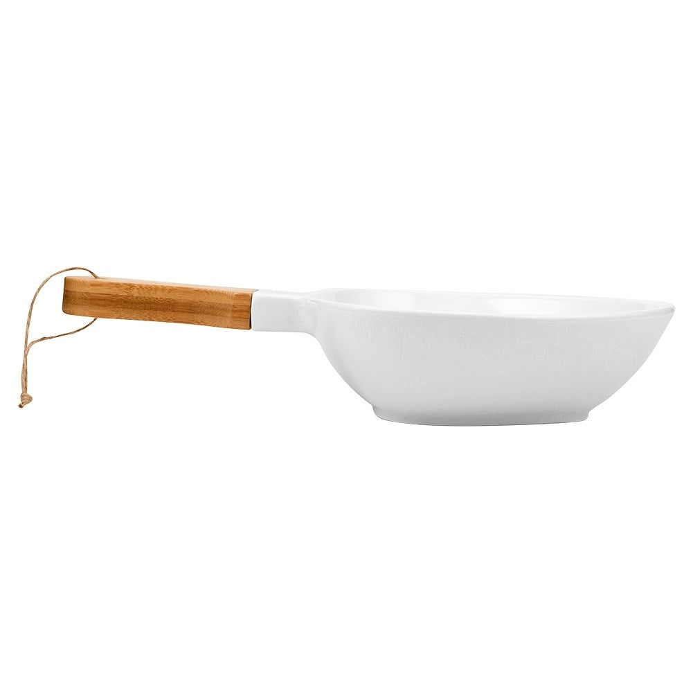 Serving dish with Handle in Porcelain and Bamboo