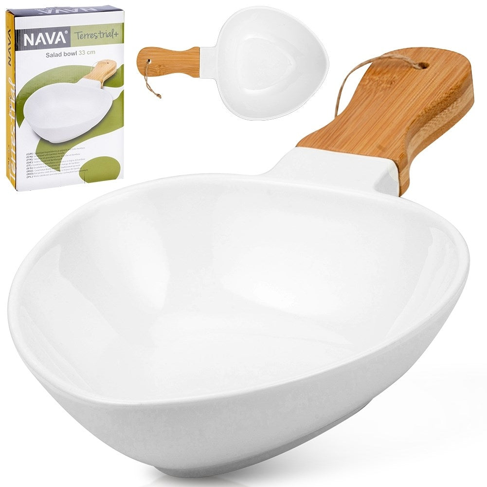 Serving dish with Handle in Porcelain and Bamboo