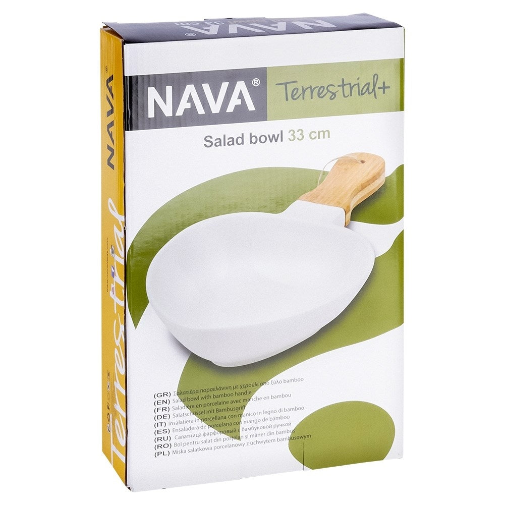 Serving dish with Handle in Porcelain and Bamboo