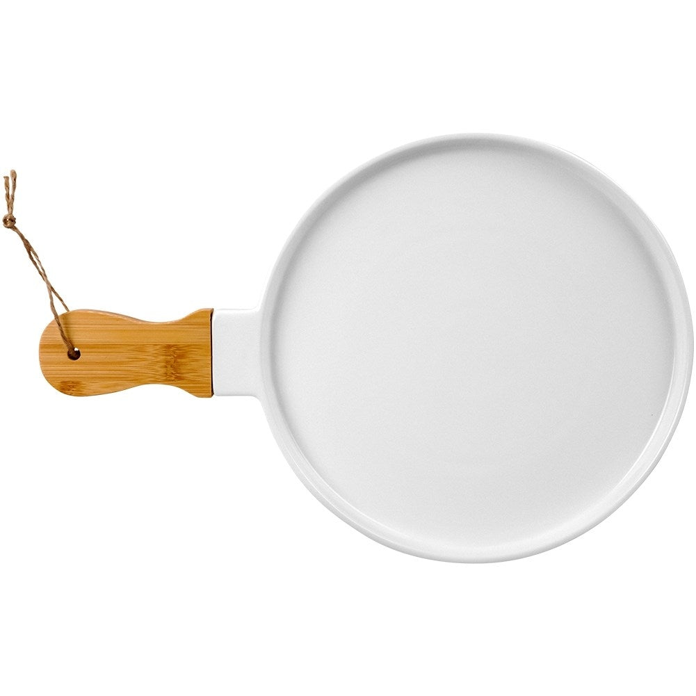 Serving dish with handles in porcelain and bamboo for dishes/snacks