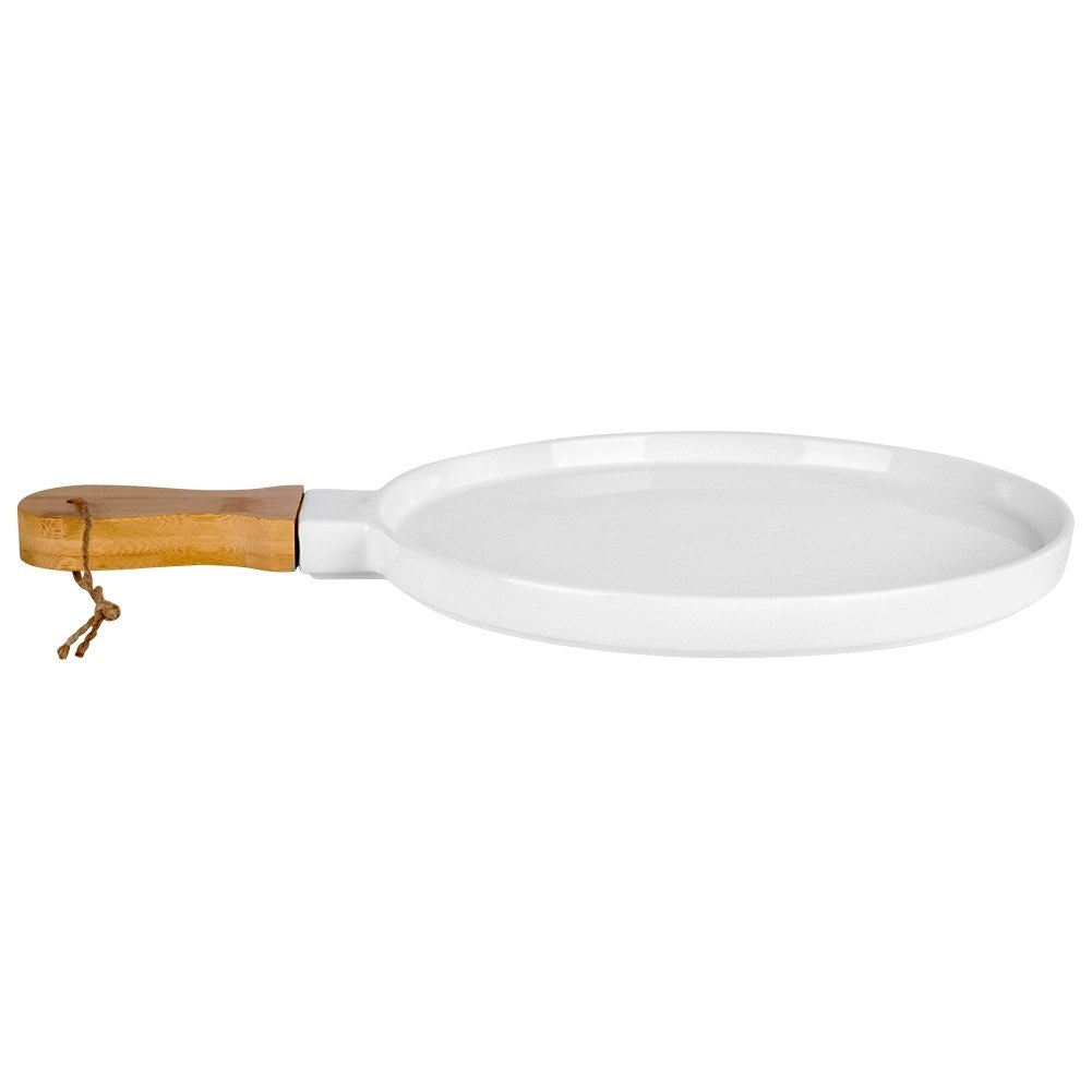 Serving dish with handles in porcelain and bamboo for dishes/snacks