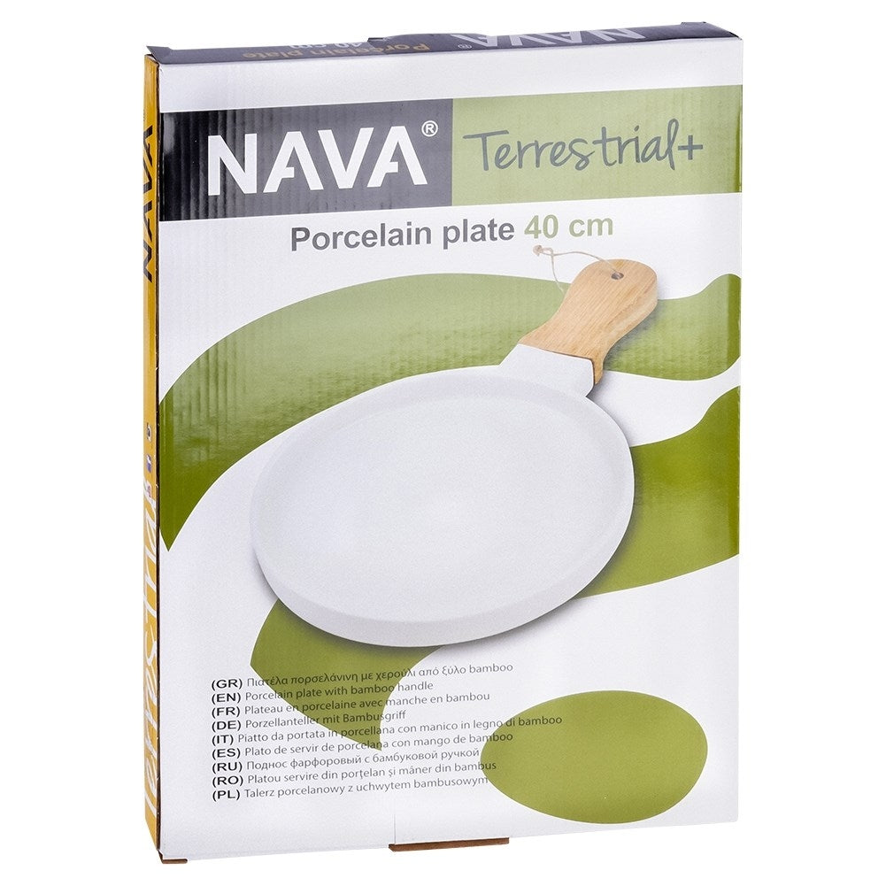 Serving dish with handles in porcelain and bamboo for dishes/snacks