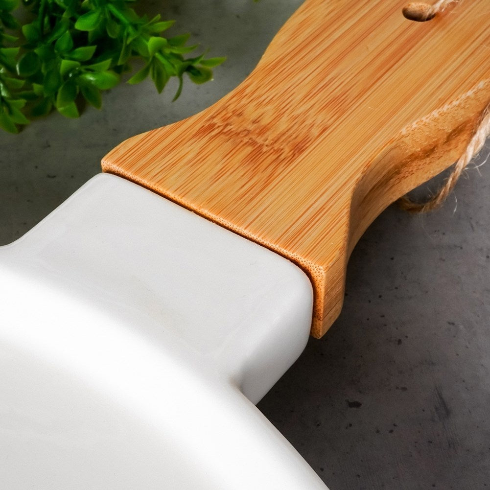 Serving dish with handles in porcelain and bamboo for dishes/snacks