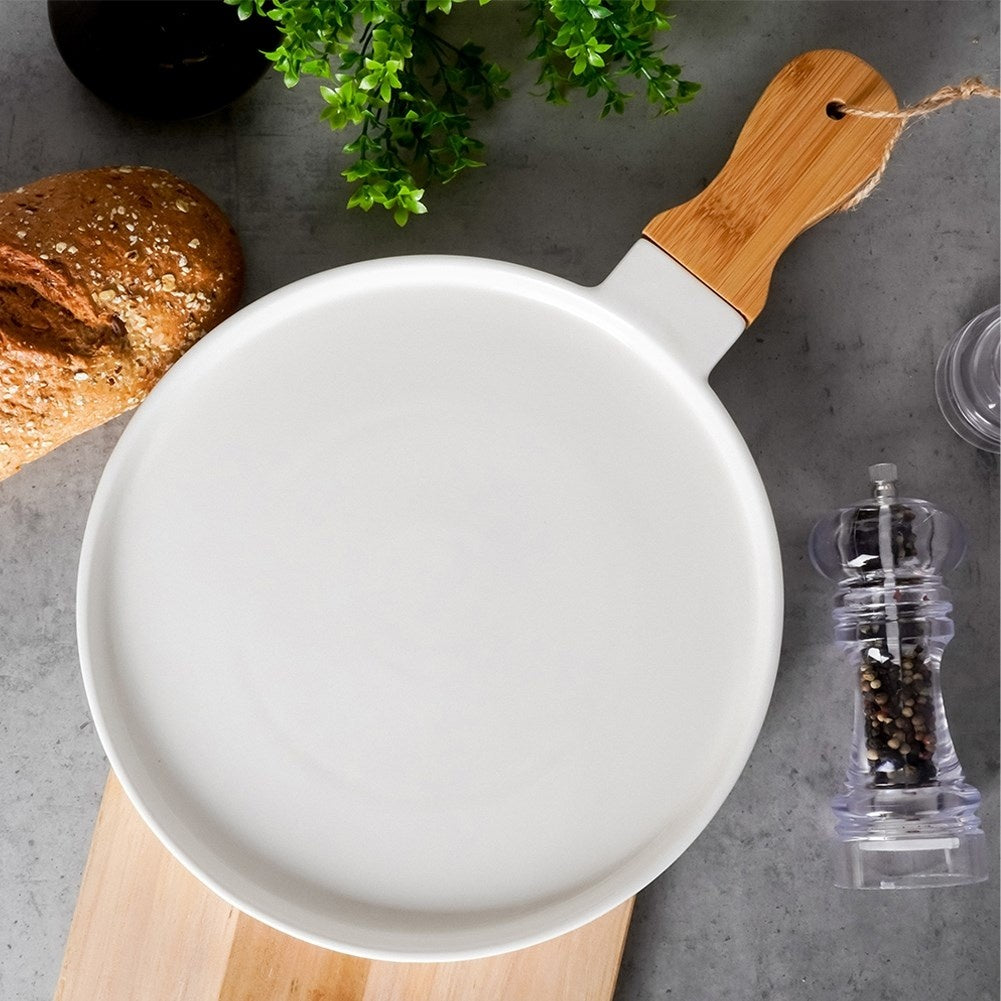 Serving dish with handles in porcelain and bamboo for dishes/snacks