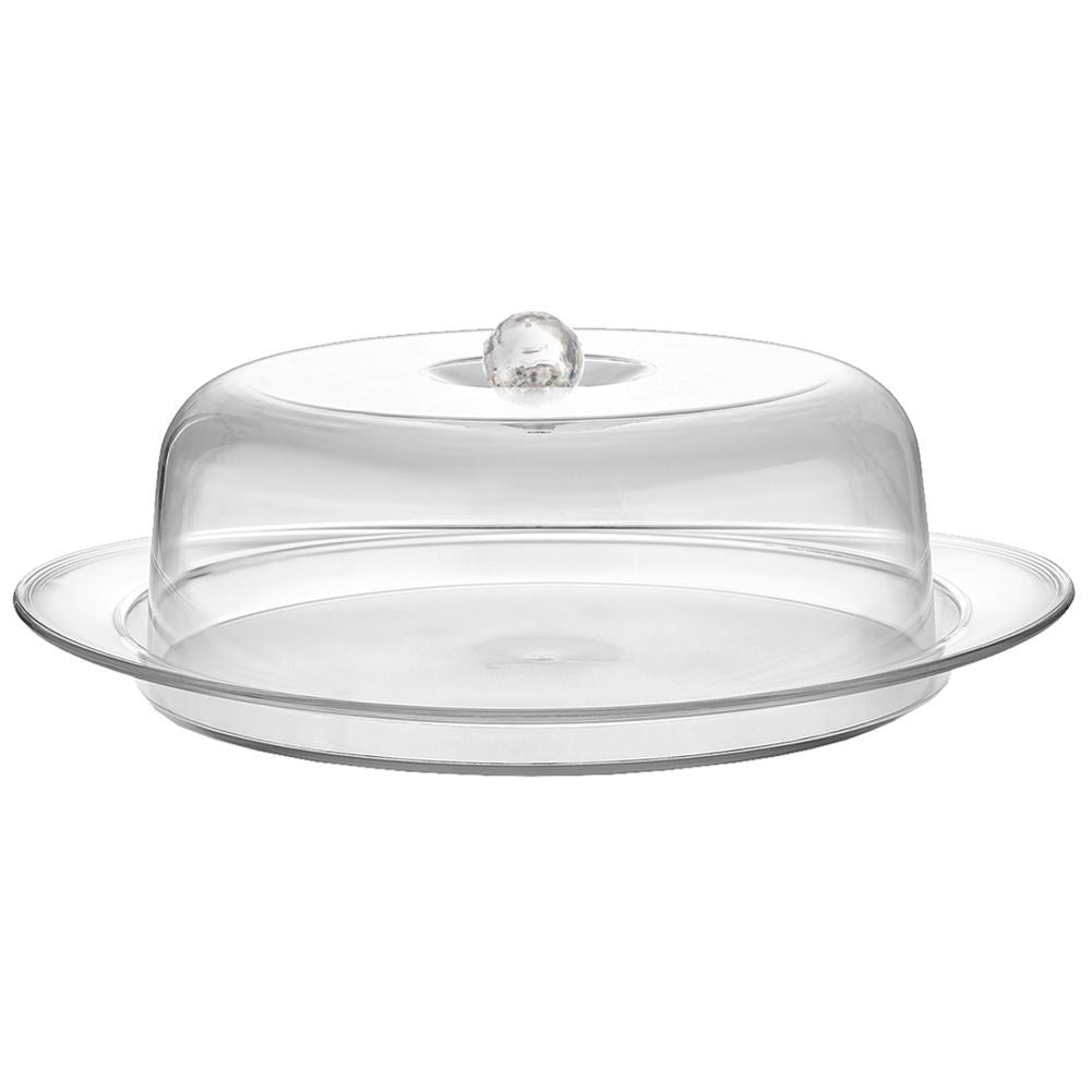 Serving dish with lid and handle, durable and elegant.