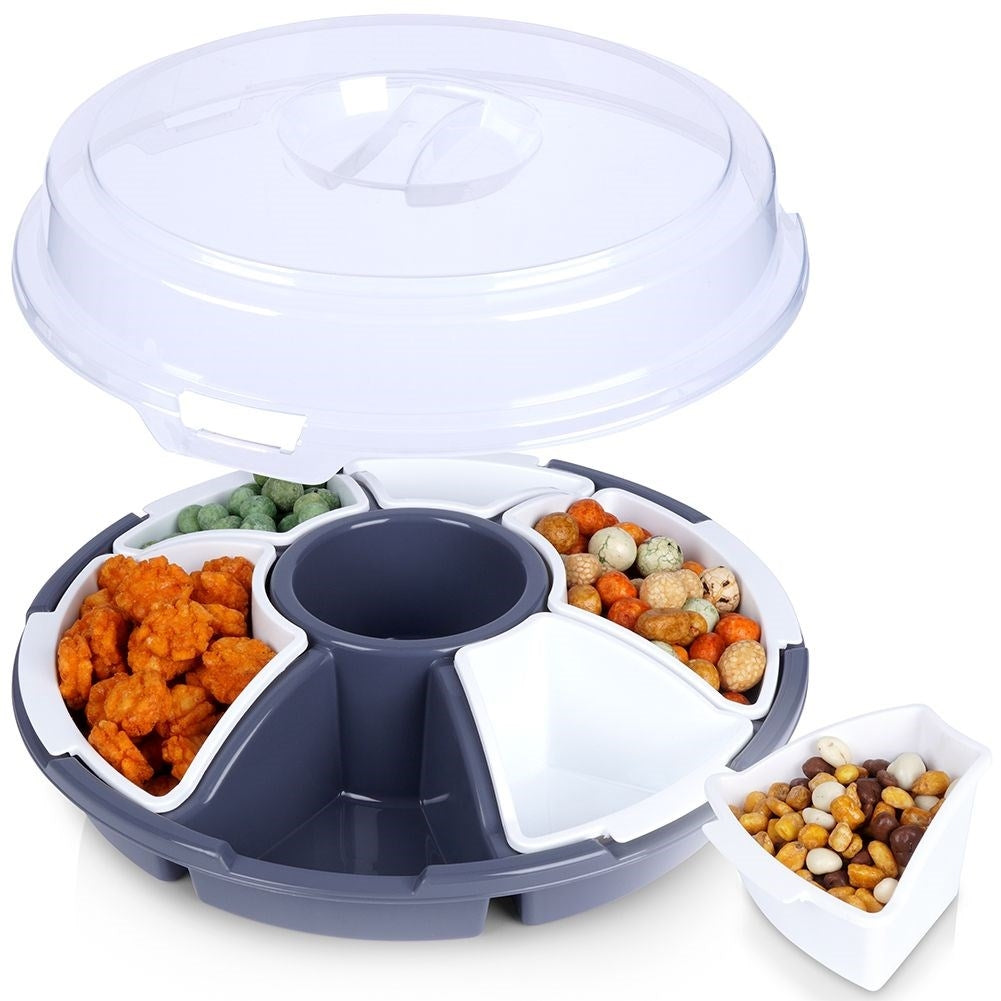 Serving dish with lid and removable inserts for snacks