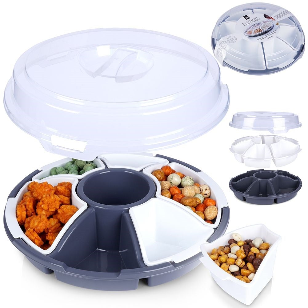 Serving dish with lid and removable inserts for snacks