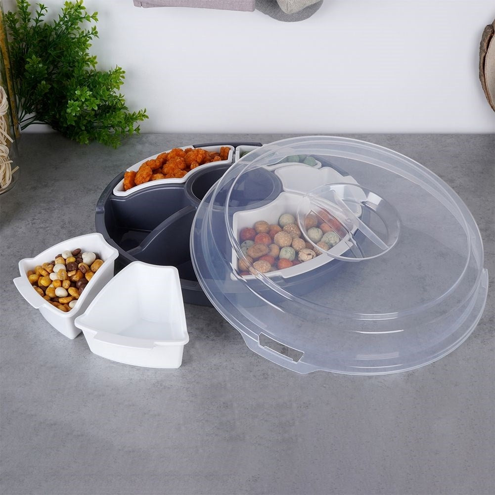 Serving dish with lid and removable inserts for snacks