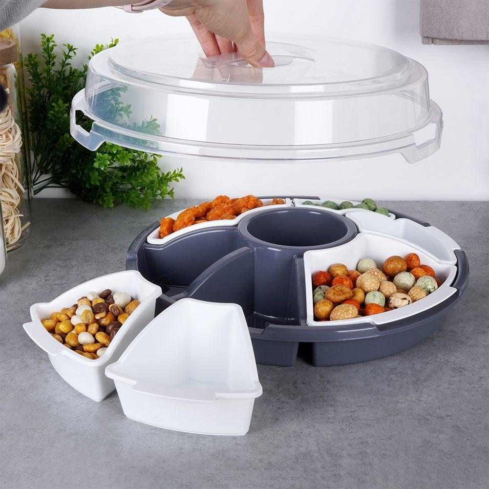 Serving dish with lid and removable inserts for snacks