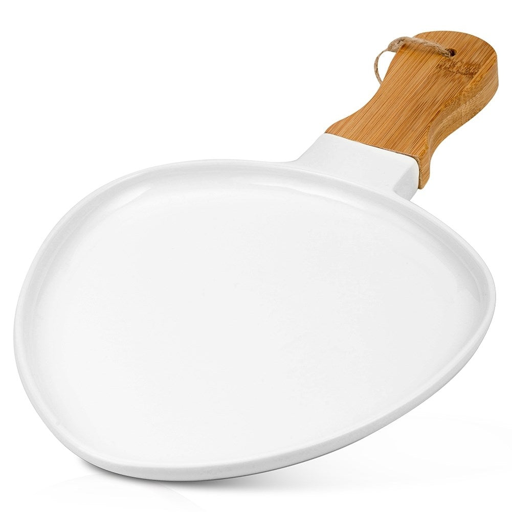 Serving platter in Porcelain and Bamboo with Handle for Snacks