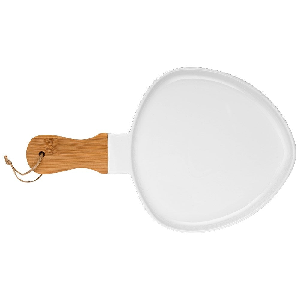 Serving platter in Porcelain and Bamboo with Handle for Snacks
