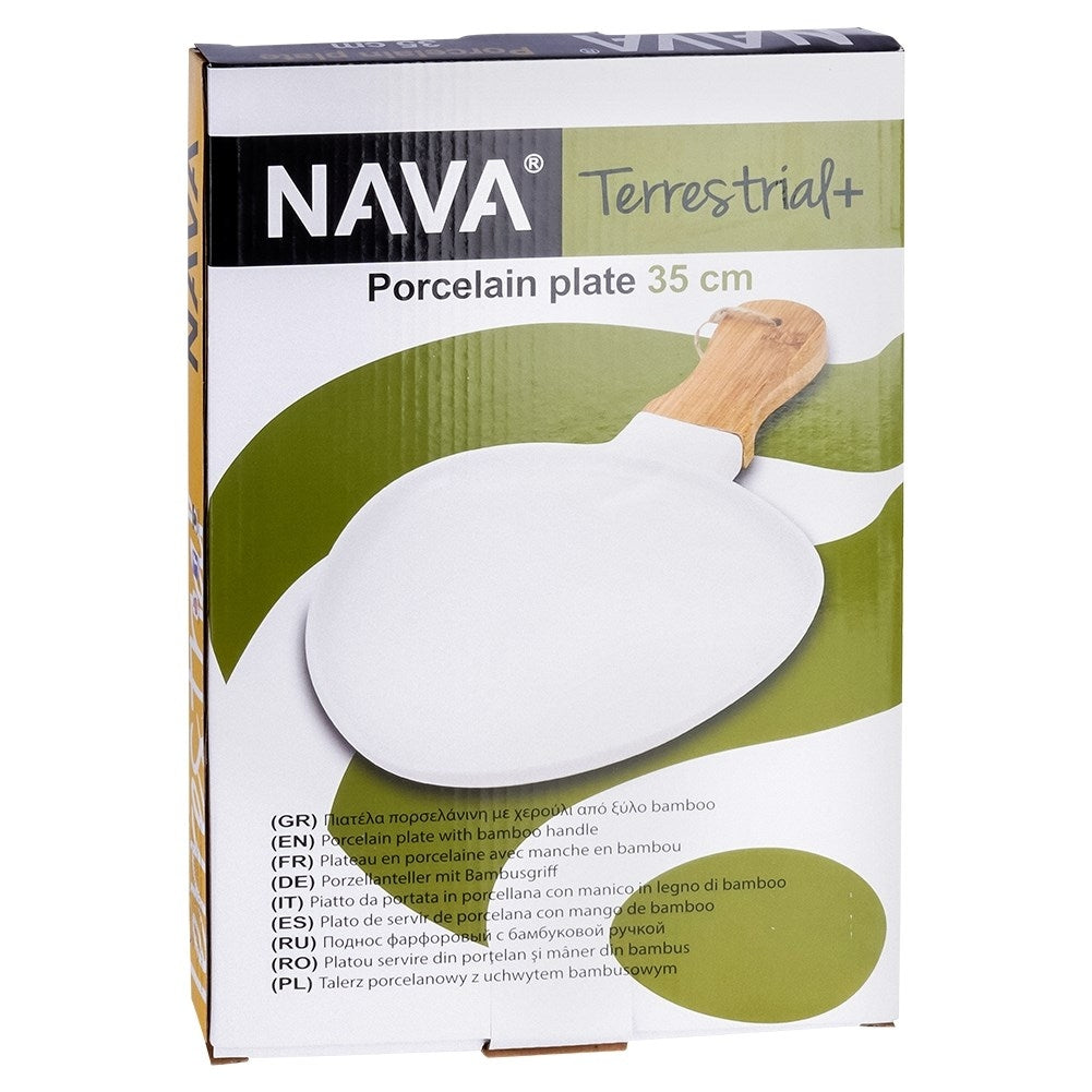 Serving platter in Porcelain and Bamboo with Handle for Snacks