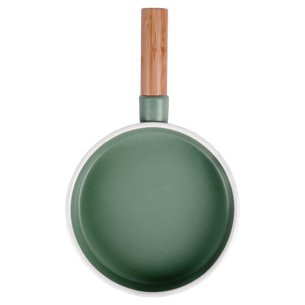 Serving platter in green porcelain and bamboo with handle