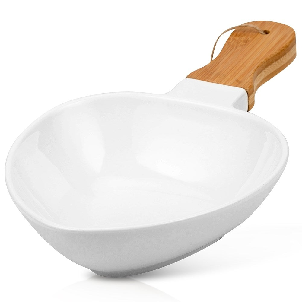 Serving platter in porcelain and bamboo with handle