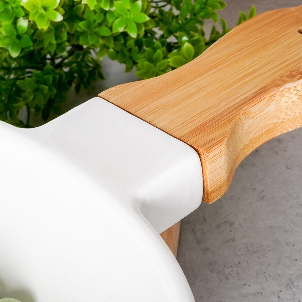 Serving platter in porcelain and bamboo with handle