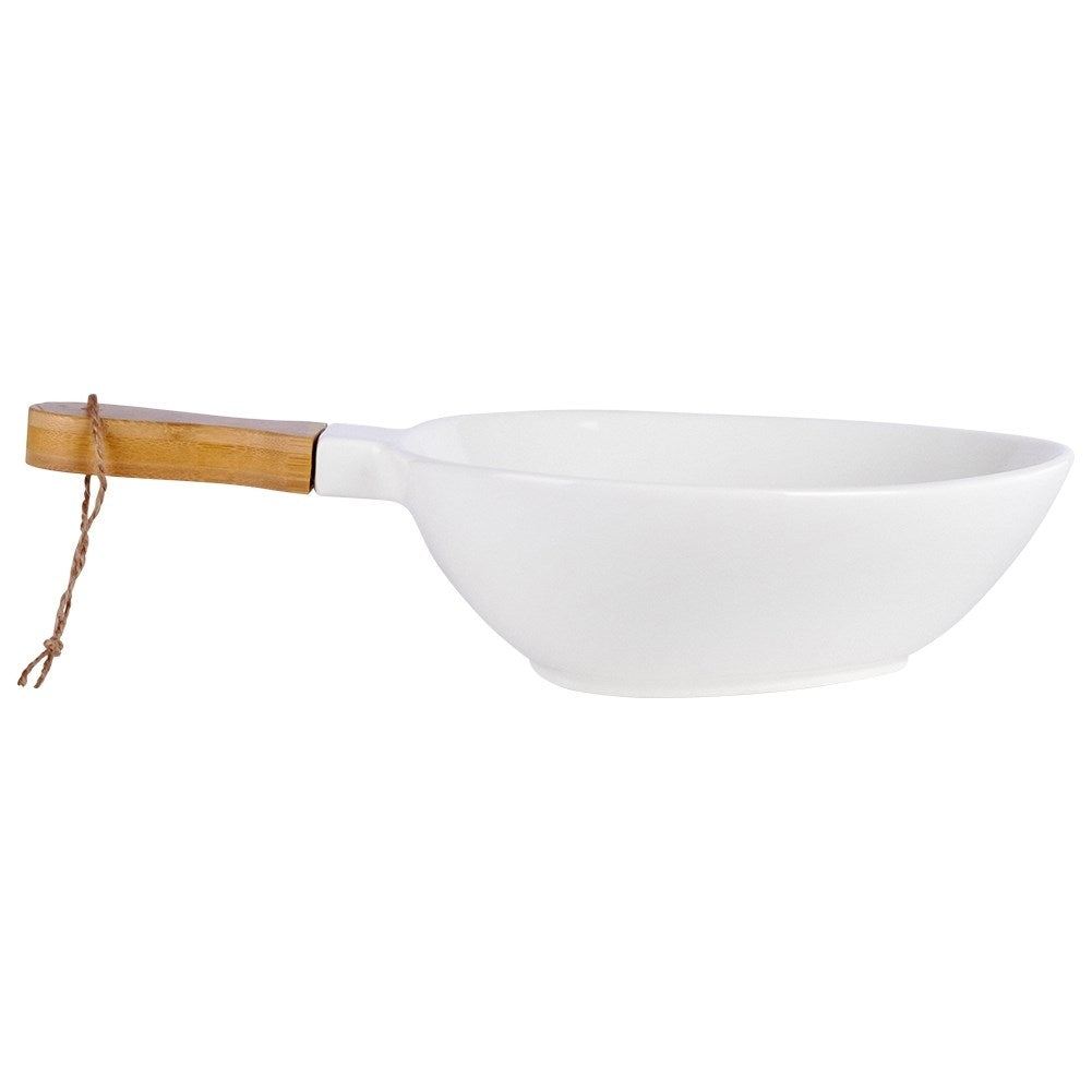 Serving platter in porcelain and bamboo with handle