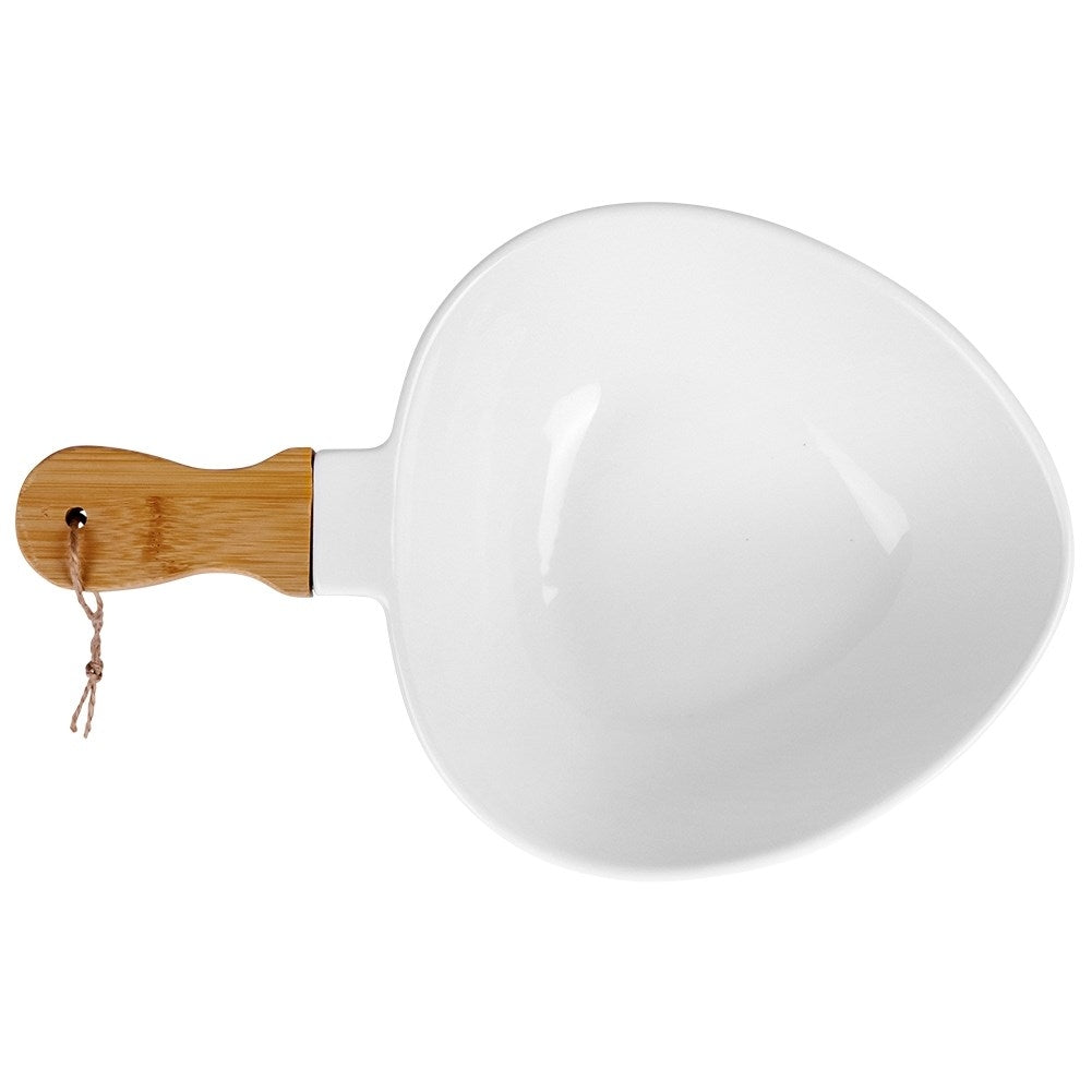 Serving platter in porcelain and bamboo with handle