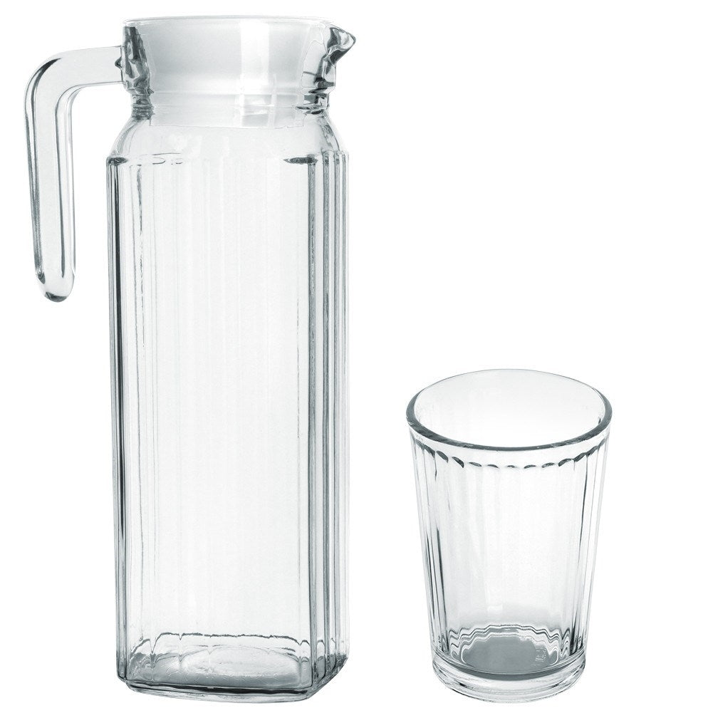 Serving set: 4 glasses & jug with lid, dishwasher safe