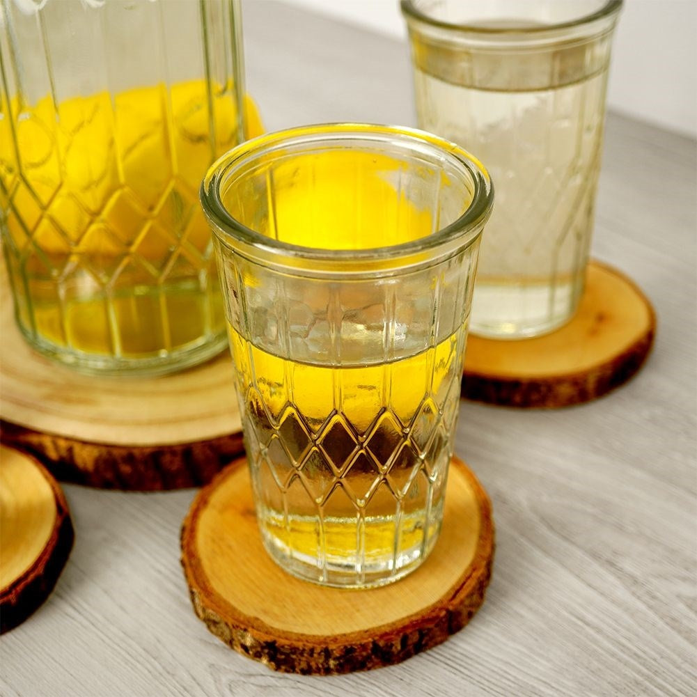 Serving set: Carafe & 4 glasses with unique design in relief pattern