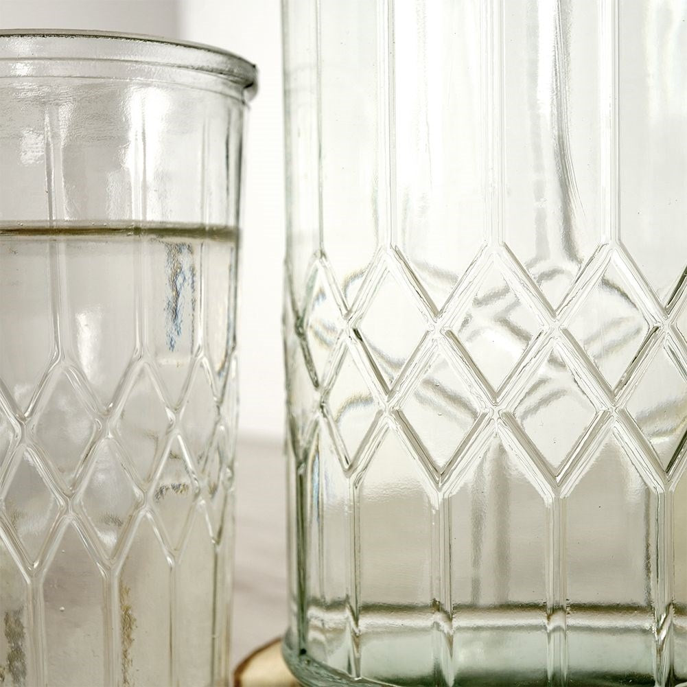 Serving set: Carafe & 4 glasses with unique design in relief pattern
