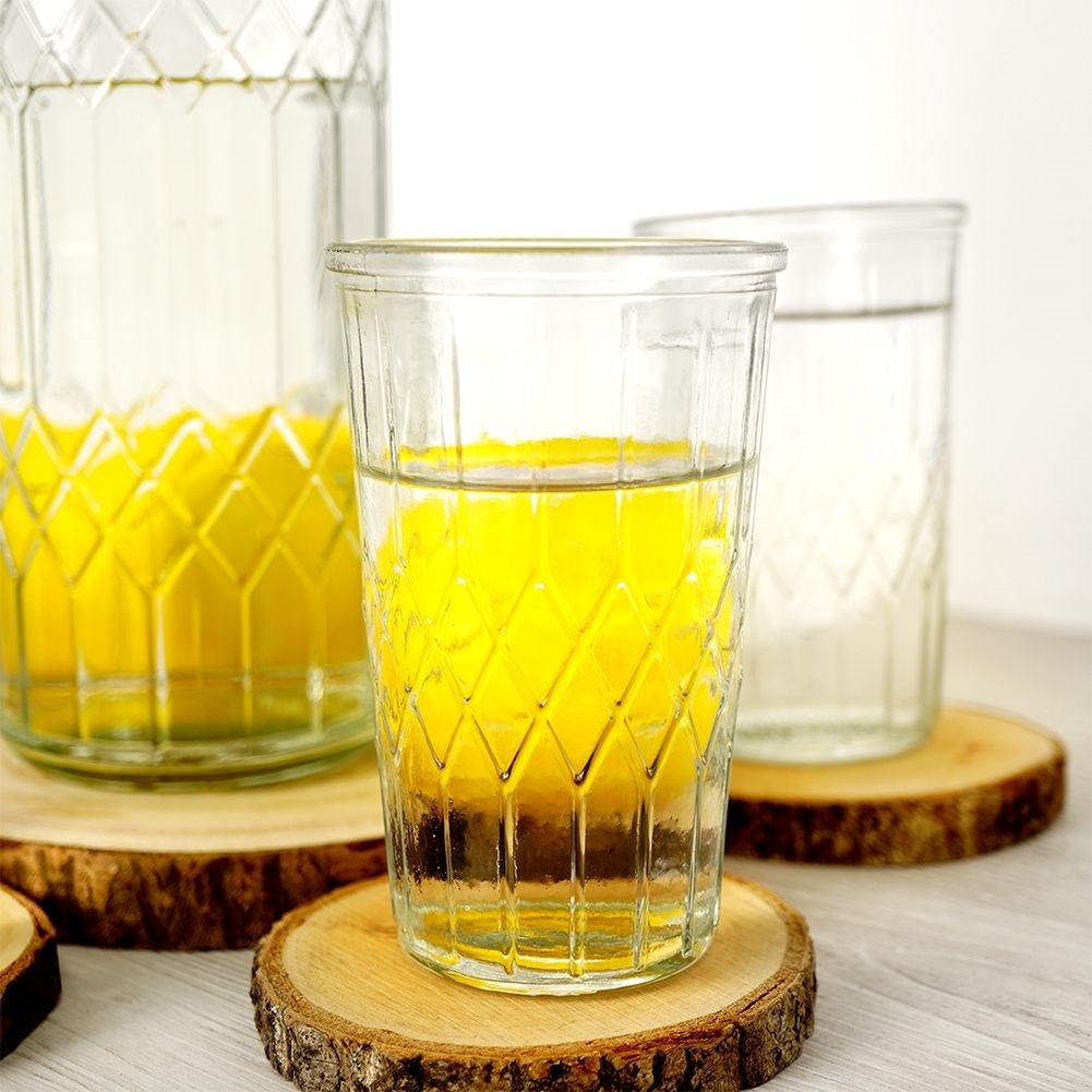 Serving set: Carafe & 4 glasses with unique design in relief pattern