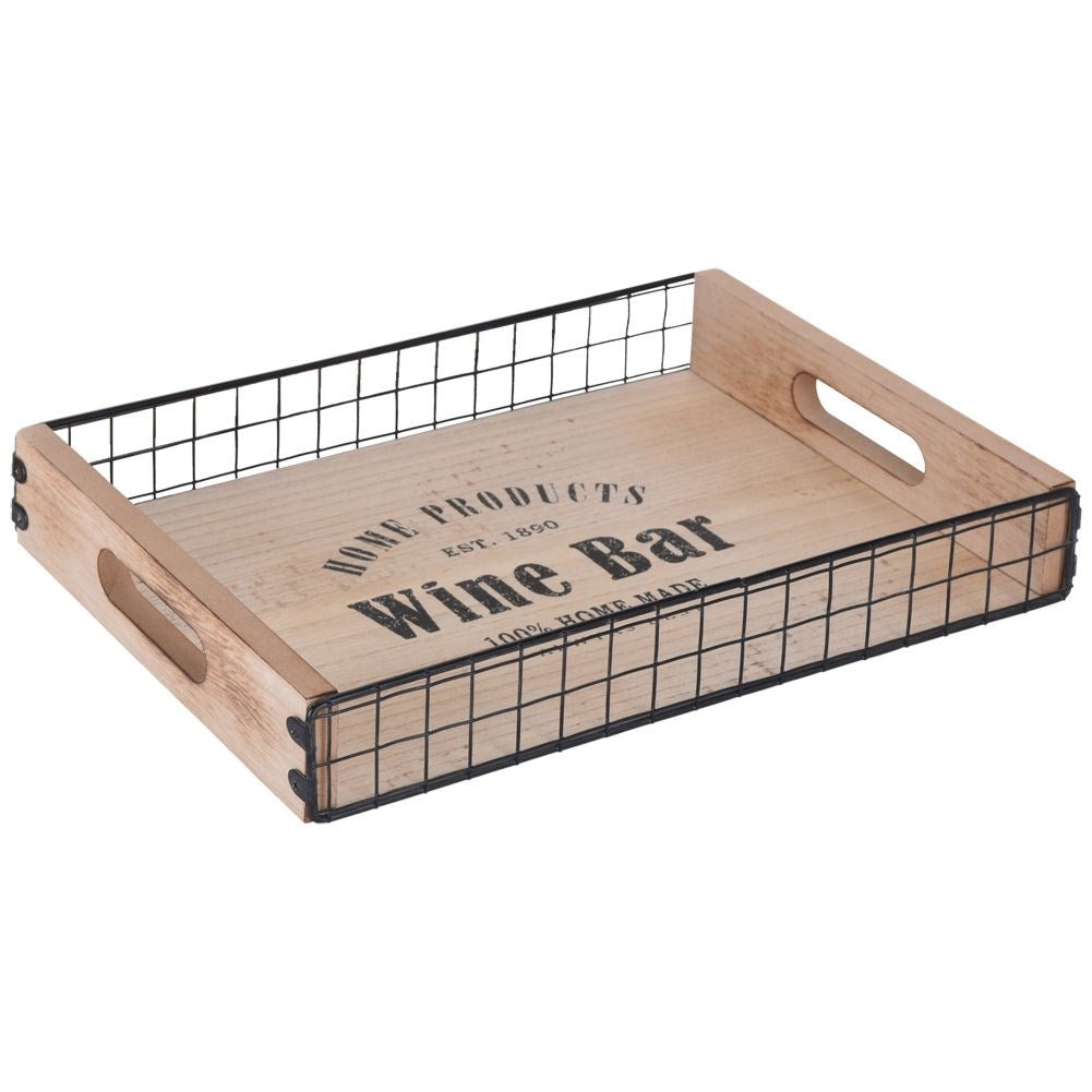 Serving tray in wood and metal with comfortable handles